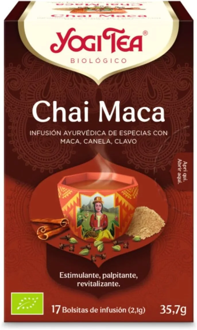 Yogi Tea ▫️ Chá Yogi, Chai Maca - Infusão Ayurvédica - Especiarias com Maca, Canela e Cravinho - 17 saquetas (35,7g)