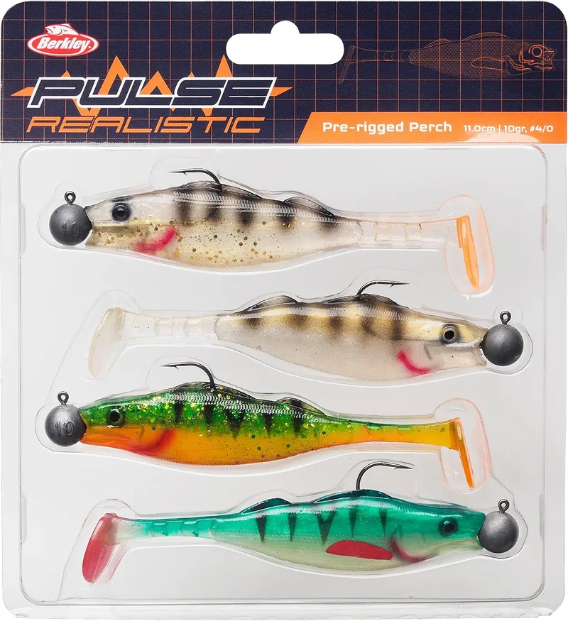 Berkley ▫️ Pulse Realistic Perch Prerigged Softbait Shad com Jig Head - Forma ultra-realista e ação para a pesca de peixes predadores - Lúcio, perca-lúcio, perca
