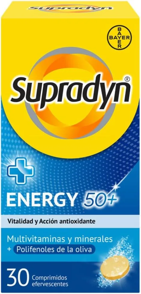 Supradyn ▫️ Multivitamínico Energy 50+, 30 comprimidos efervescentes. Suplemento vitamínico completo para homens e mulheres com mais de 50 anos, contém vitamina C, vitaminas do complexo B e vitamina B12