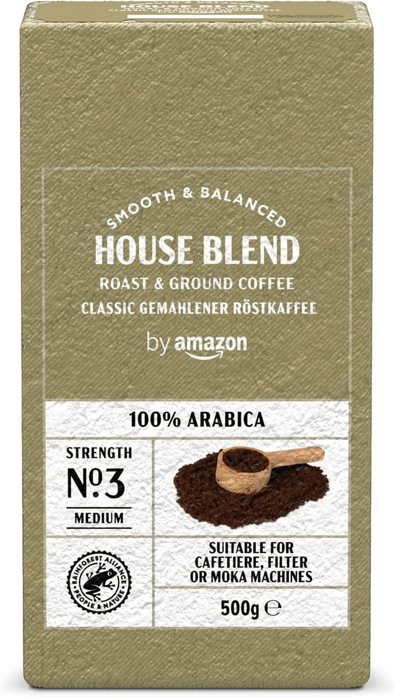 by Amazon ▫️ da Amazon Café Torrado e Moído Clássico 100% Arábica, Torra Média, 1 Embalagem de 500 g, Certificado pela Rainforest Alliance