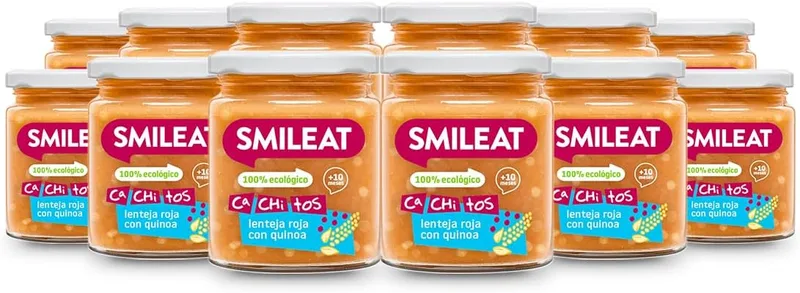 SMILEAT EAT & SMILE ▫️ Smileat - Embalagem de 12 Ca-Chi-Tos de Lentilhas Vermelhas com Quinoa - Biológico, Sem Açúcar Adicionado, Sem Sal, Sem Glúten, Sem Leite, Sem Ovos - Ideal para crianças a partir dos 10 Meses - 230g