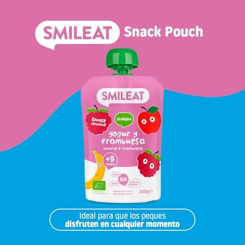 Smileat ▫️ Saquinhos ecológicos de iogurte e framboesa, embalagem de 10 x 100 g 2