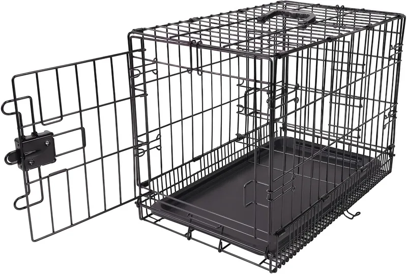 Amazon Basics ▫️ Gaiola para cães em arame metálico, dobrável, com tabuleiro, porta única, 61 x 46 x 51 cm (C x L x A), preta