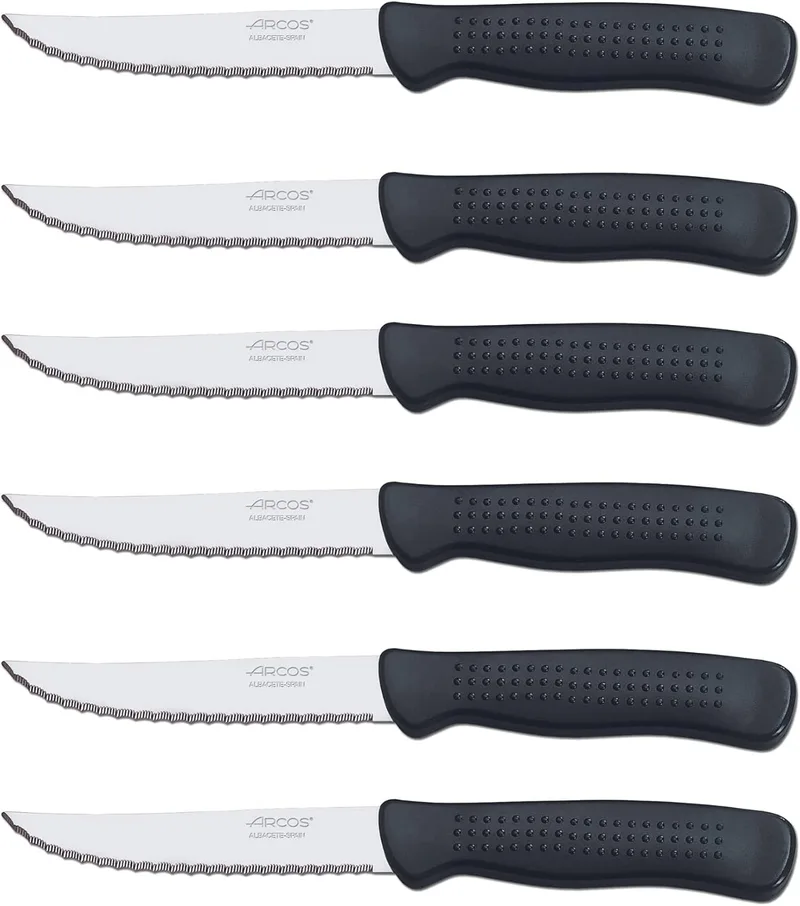 Arcos ▫️ Facas de mesa para bifes da série cabo de polipropileno, lavável na máquina de lavar louça, preto, lâmina 110 mm, 6 peças (705500)