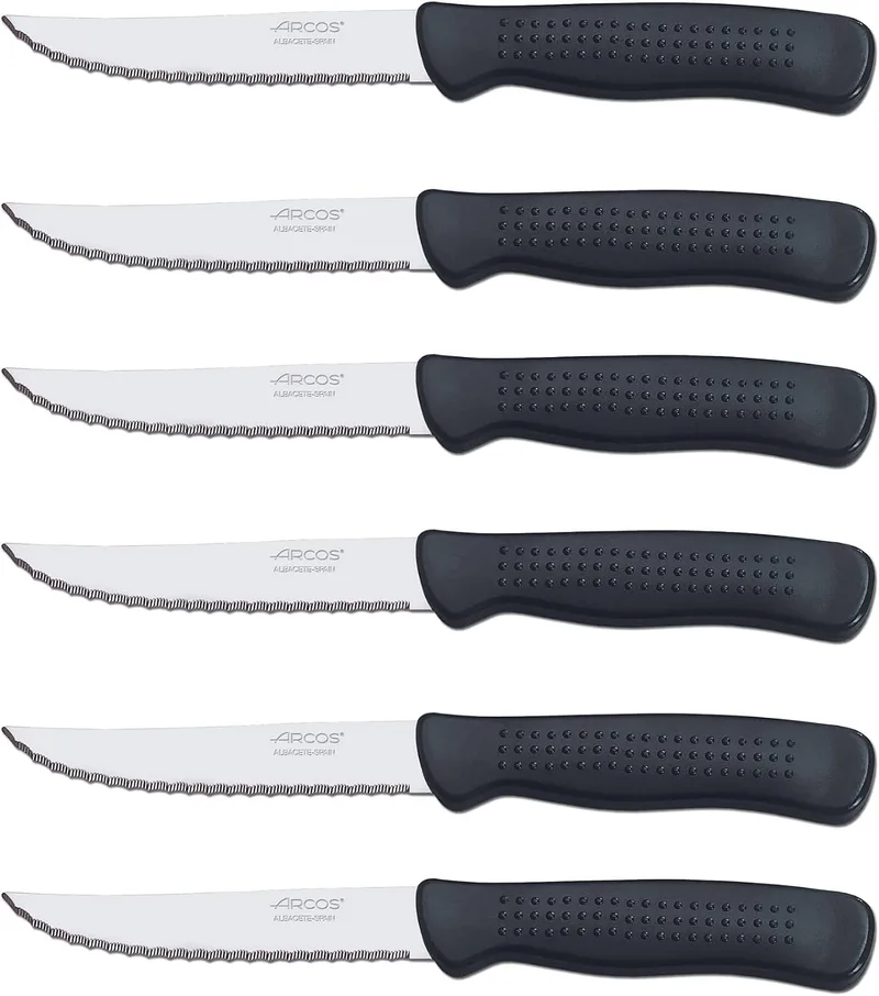 Arcos ▫️ Conjunto de 6 facas de mesa para carne, lâmina de 110 mm, preto 705500