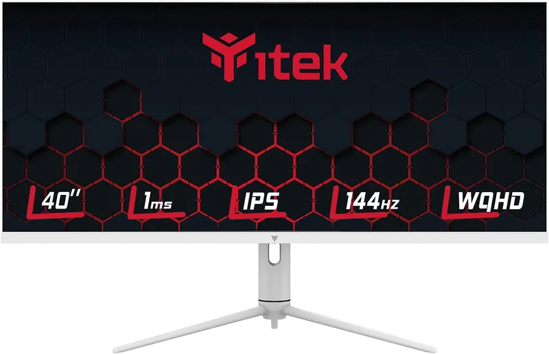 Itek ▫️ Monitor de jogos GGF, plano de 40", 3440x1440 (Ultra WQHD), 21:9, HDR600, IPS, 144 Hz, 1 ms, FreeSync, G-Sync, HDMI, DisplayPort, Áudio, LED RGB, Altura ajustável, HUB USB, Type-C, Branco Brilhante