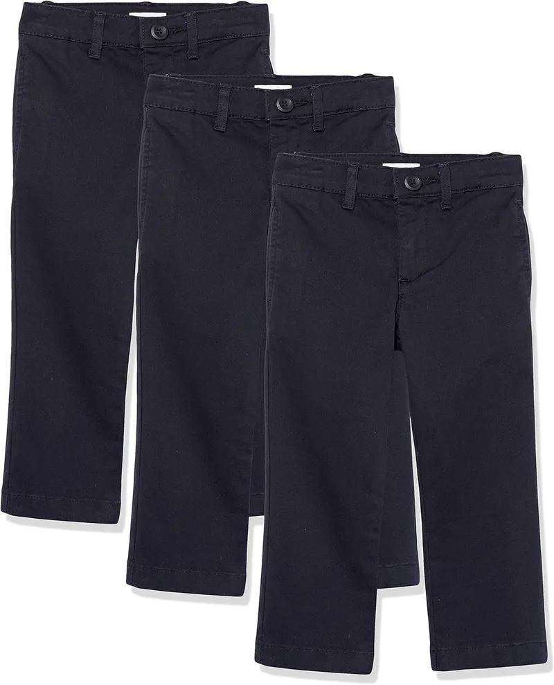 Amazon Essentials ▫️ Calças Chino Uniformes de Corte Reto e Frente Plana para Crianças