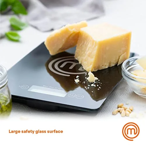 Chef Master ▫️ Balança de cozinha digital MasterChef, balança para alimentos e pastelaria, onças e gramas (capacidade de 5 kg), vidro temperado, função de tara e desligamento automático, preta 4