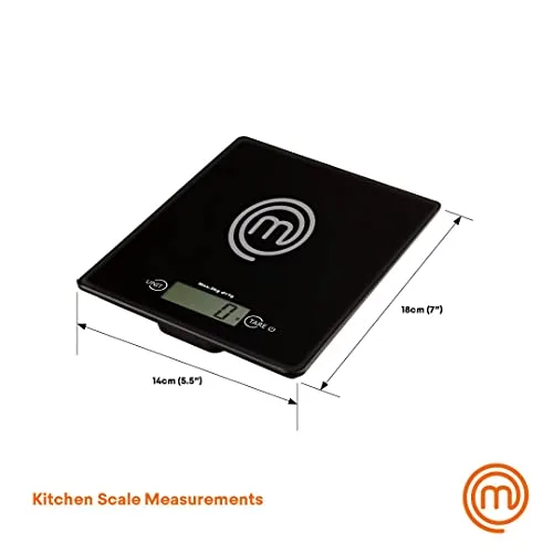 Chef Master ▫️ Balança de cozinha digital MasterChef, balança para alimentos e pastelaria, onças e gramas (capacidade de 5 kg), vidro temperado, função de tara e desligamento automático, preta 6