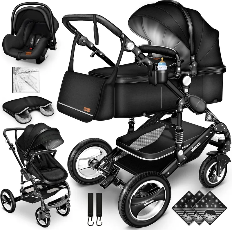 KIDUKU ▫️ ® Carrinho de Bebé 3 em 1 | Carrinho de Bebé de 3 Peças | Alcofa, Trocador, Pezinho | Assento de Carro para Bebés Leve ECE R129