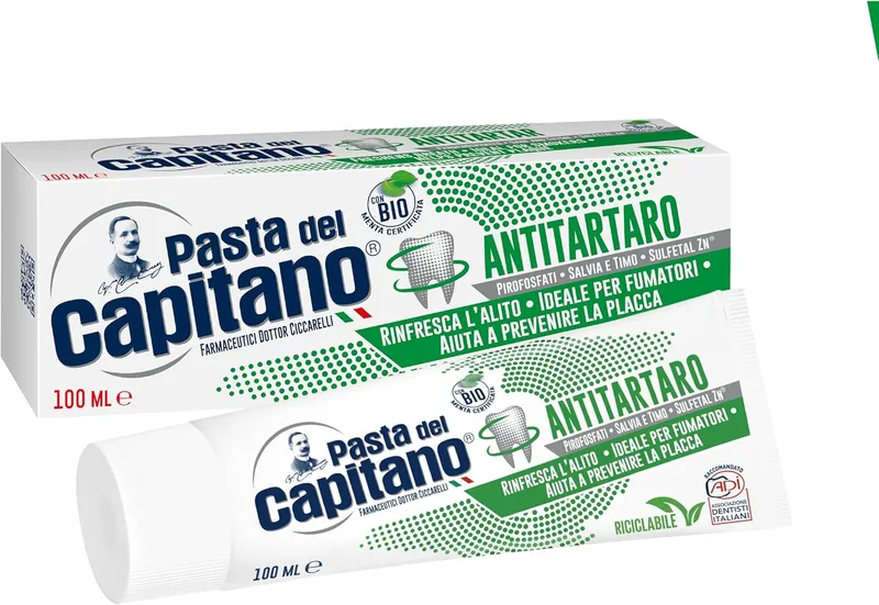 PASTA DEL CAPITANO 1905 ▫️ Pasta del Capitano, Pasta de dentes biológica antitártaro, proporciona frescura e refresca o hálito, ideal para fumadores, ajuda a prevenir a placa bacteriana, 100% fabricada em Itália, tubo de 100 ml