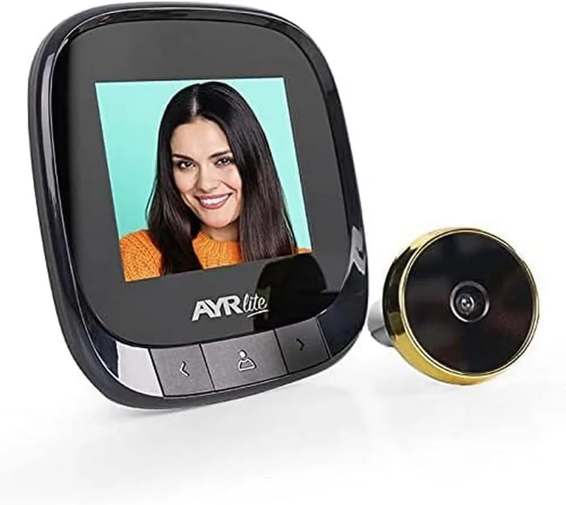 AYR ▫️ Olho mágico digital Lite 9001. Gravação de imagens. Bateria interna recarregável. Acabamento em preto/latão.