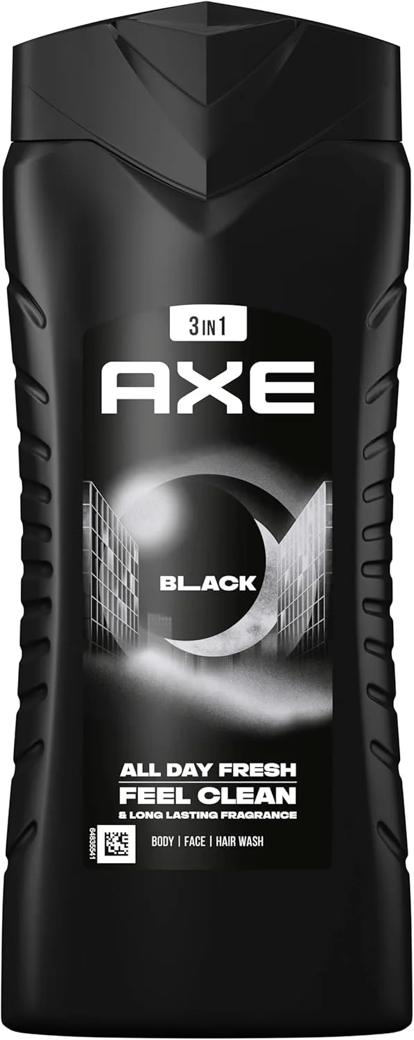 AXE ▫️ Men's Shower Gel e Shampoo Black 3in1 400ml - Embalagem de 4