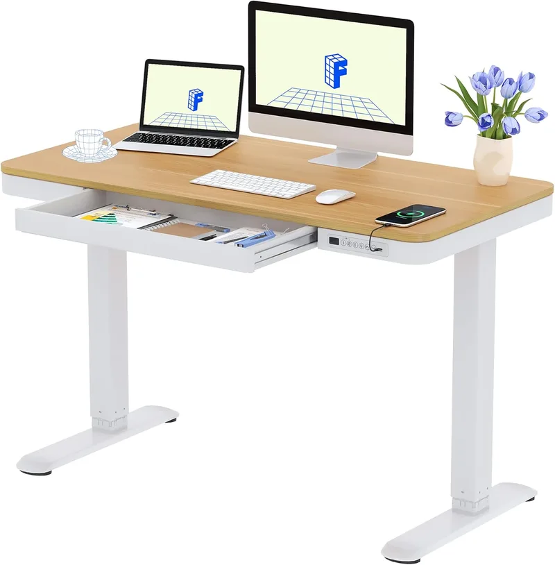 FLEXISPOT ▫️ Mesa elevável 120 x 60 cm, gaveta, USB-C, bloqueio de segurança para crianças