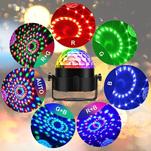 Gobikey ▫️ Bola de luzes LED para discoteca, luz RGB de 7 cores com ativação por som, 4M USB 2