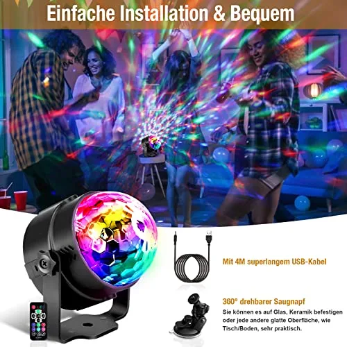 Gobikey ▫️ Bola de luzes LED para discoteca, luz RGB de 7 cores com ativação por som, 4M USB 6