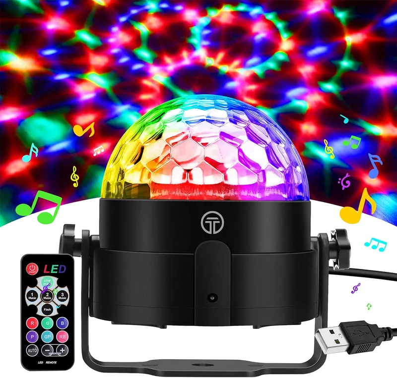 Gobikey ▫️ Bola de luzes LED para discoteca, luz RGB de 7 cores com ativação por som, 4M USB