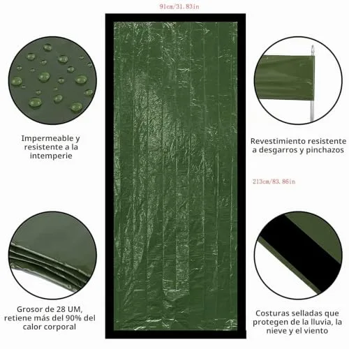 HONYAO ▫️ Saco de dormir de emergência, mantas térmicas de alumínio, bivouac de sobrevivência para acampamento, campismo, caminhadas e trekking 2