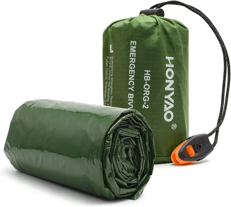 HONYAO ▫️ Saco de dormir de emergência, mantas térmicas de alumínio, bivouac de sobrevivência para acampamento, campismo, caminhadas e trekking