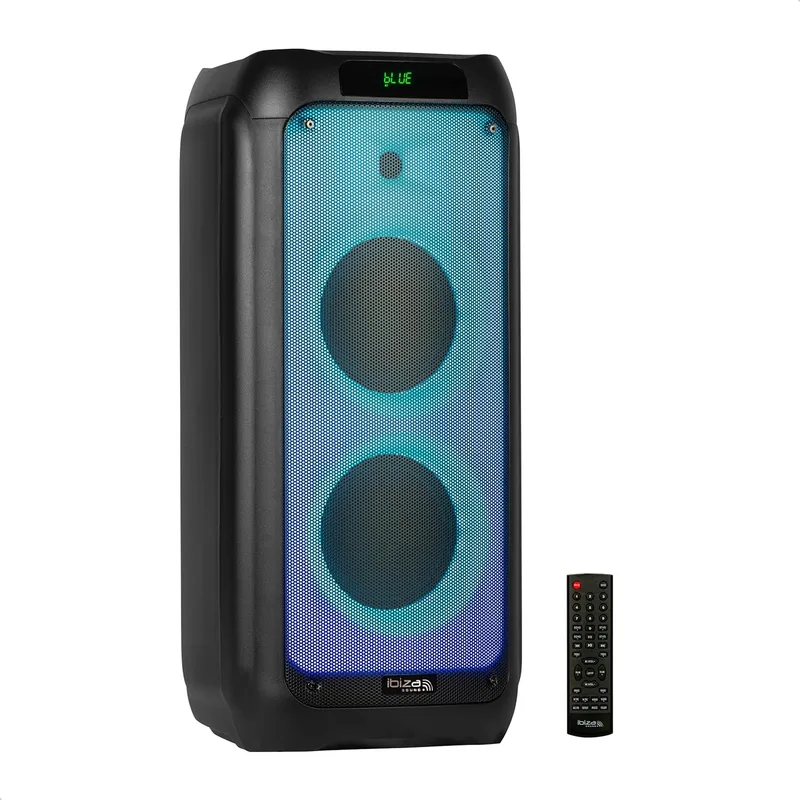 Ibiza ▫️ WAVE8 - Sistema de colunas 600W/2x8 com Bluetooth, USB e microSD - Efeito Wave LED e ligação sem fios TWS - Preto