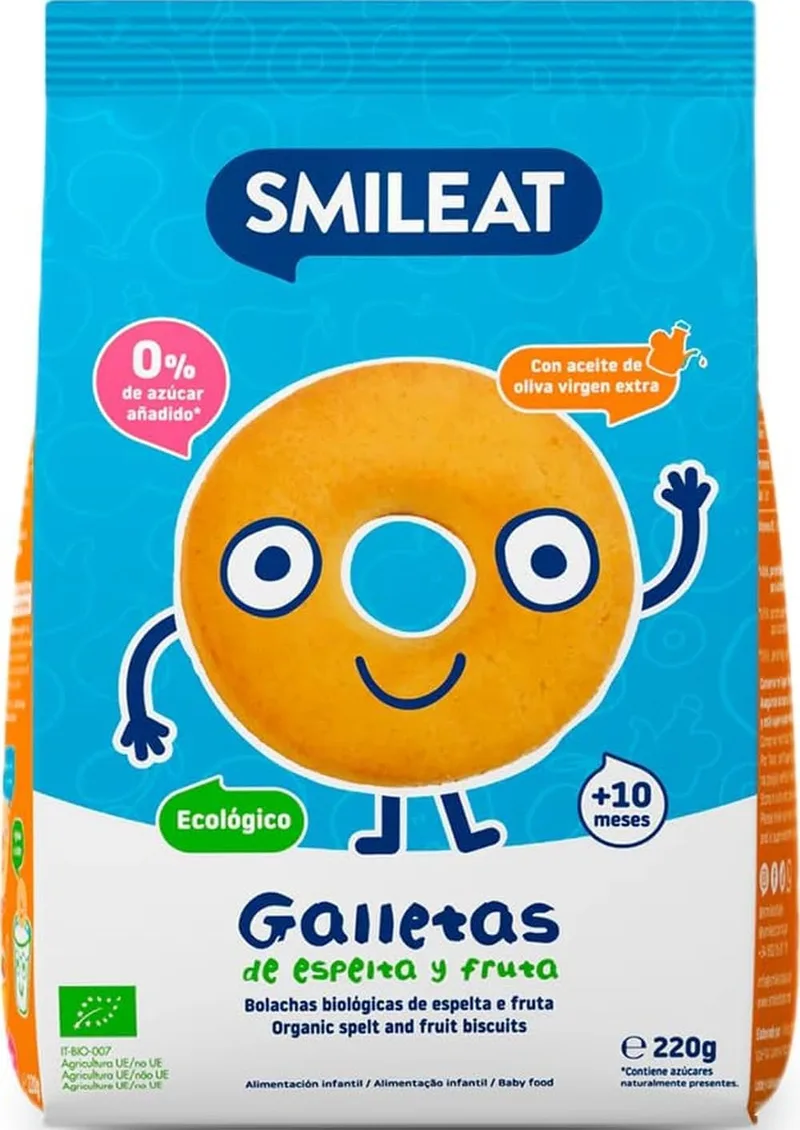 Smileat ▫️ Bolachas de Espelta e Fruta para Crianças a partir dos 10 meses, Unidade (220 g)