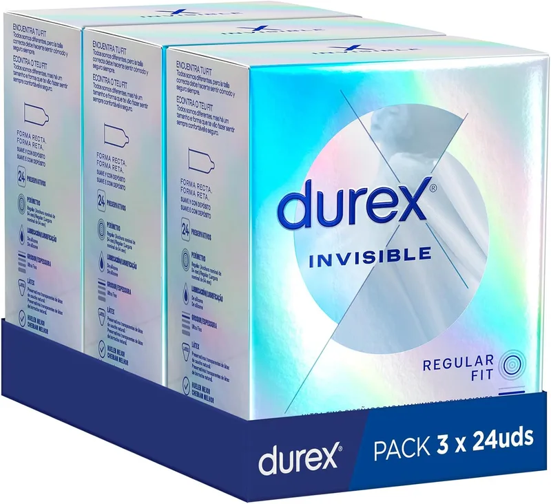 Durex ▫️ Preservativos Invisíveis Extra Lubrificados, Ultra Fino, 72 preservativos