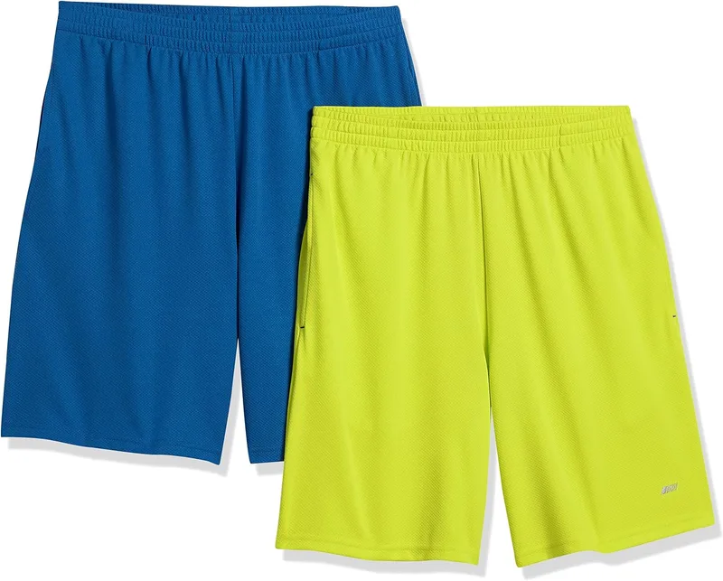 Amazon Essentials ▫️ Calções Desportivos de Basquetebol, Largos, Cintura Elástica, Respiráveis, Absorventes de Humidade para Homem, Conjunto de 2
