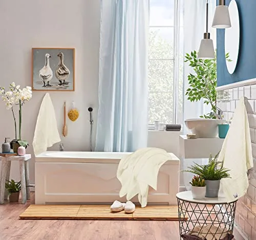 Utopia Towels ▫️ Conjunto de 8 toalhas de algodão com suporte - 2 toalhas de banho, 2 toalhas de mão e 4 toalhas de rosto - (Marfim) 5