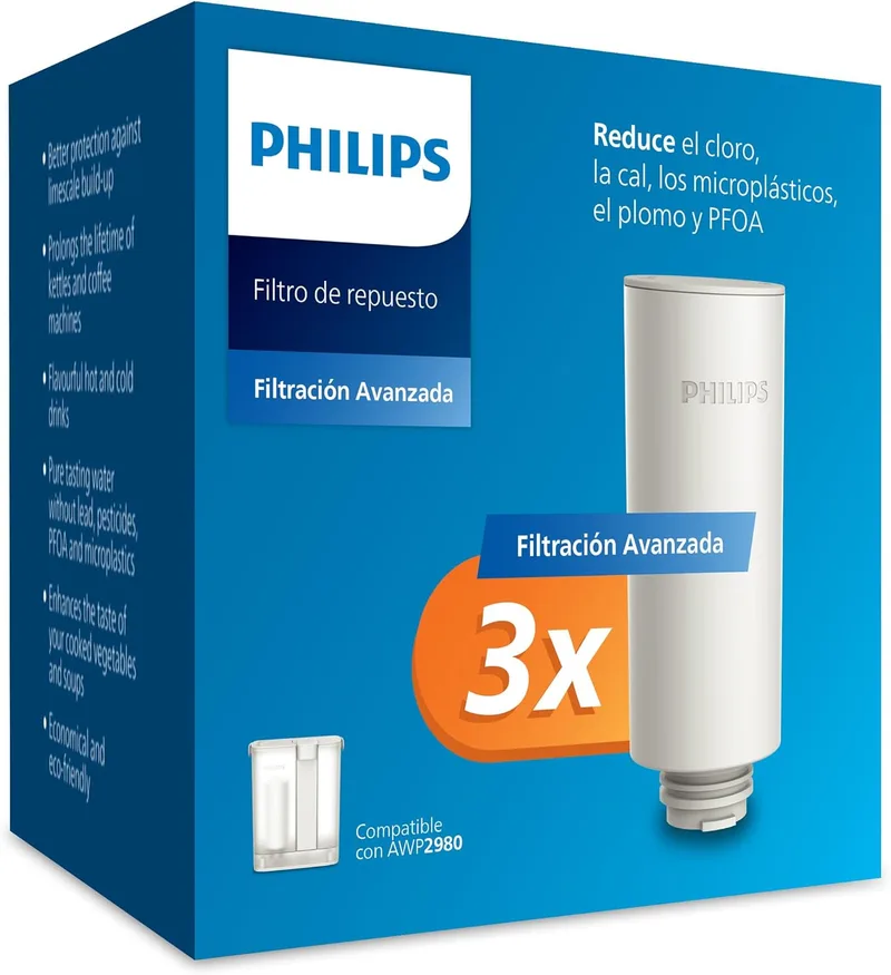 Philips ▫️ Filtro de substituição de água para jarro Instant - embalagem com 3 unidades - Taste+ reduz o cloro e o chumbo - preserva os minerais