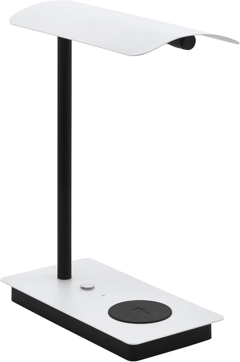 Eglo ▫️ Candeeiro de mesa LED Arenaza, candeeiro de secretária de 1 luz com toque, estação de carregamento QI, regulável, iluminação de mesa, luz metálica em preto e branco