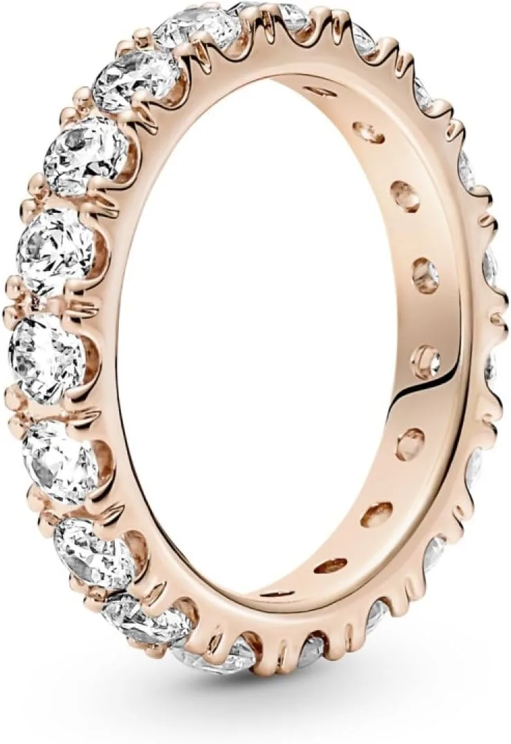 PANDORA ▫️ Timeless Anel da eternidade com design de fileira cintilante, banhado a ouro rosa de 14 quilates com zircónitas cúbicas transparentes