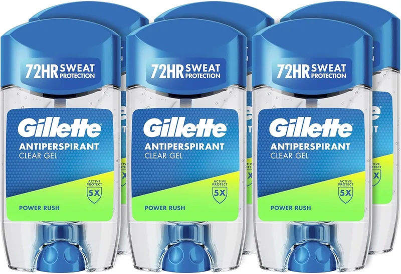 Gillette ▫️ Clear Gel Antitranspirante e Desodorizante Power Rush para Homem, 70 ml x 6