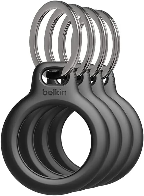 Porta-chaves AirTag da Belkin (4 peças), estojo AirTag resistente a riscos com frente aberta, bordas elevadas, cobertura, capa, localizador de chaves, animais de estimação, bagagem, mochila e outros, preto