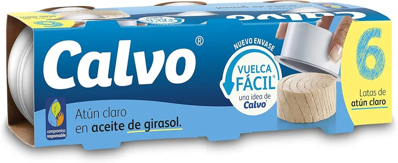Calvo ▫️ Atum Claro em Óleo de Girassol, Embalagem de 6 x 65 g