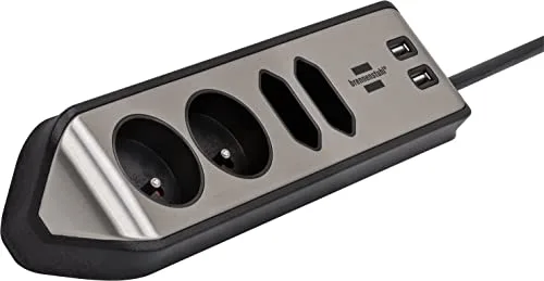 Brennenstuhl ▫️ ® Estilo - Extensão com 4 tomadas (base em aço inoxidável para cozinha e escritório, com função de carregamento USB) nas cores prateado e preto 5