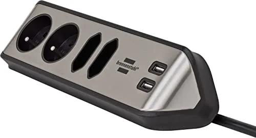 Brennenstuhl ▫️ ® Estilo - Extensão com 4 tomadas (base em aço inoxidável para cozinha e escritório, com função de carregamento USB) nas cores prateado e preto 6
