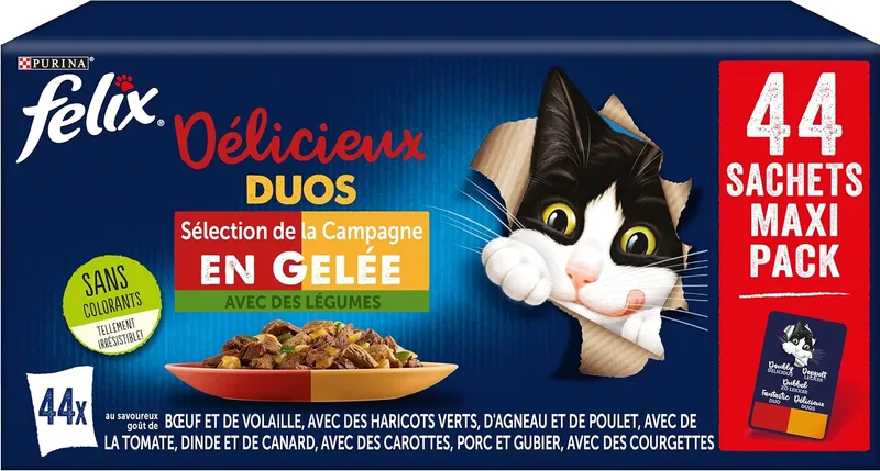 Felix ▫️ Purina, Dupla Deliciosa, Embalagem Maxi, 44 x 85 g —