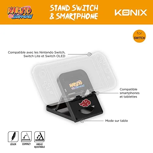 Konix ▫️ Naruto Shippuden Suporte para Nintendo Switch, Switch 2, smartphones e tablets - Posição ajustável - Design Akatsuki - Preto e vermelho 6