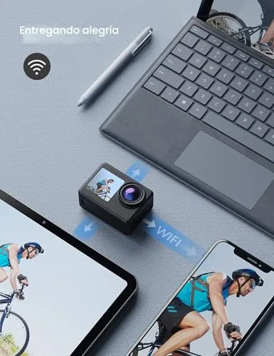 WOLFANG ▫️ Câmara Desportiva GA200 4K 24 MP com Ecrã Duplo e Wi-Fi, Câmara de Vídeo Submersível até 40 m, Grande Angular de 170°, Controlo Remoto com EIS Melhorado, 2 Baterias, Vários Acessórios 6
