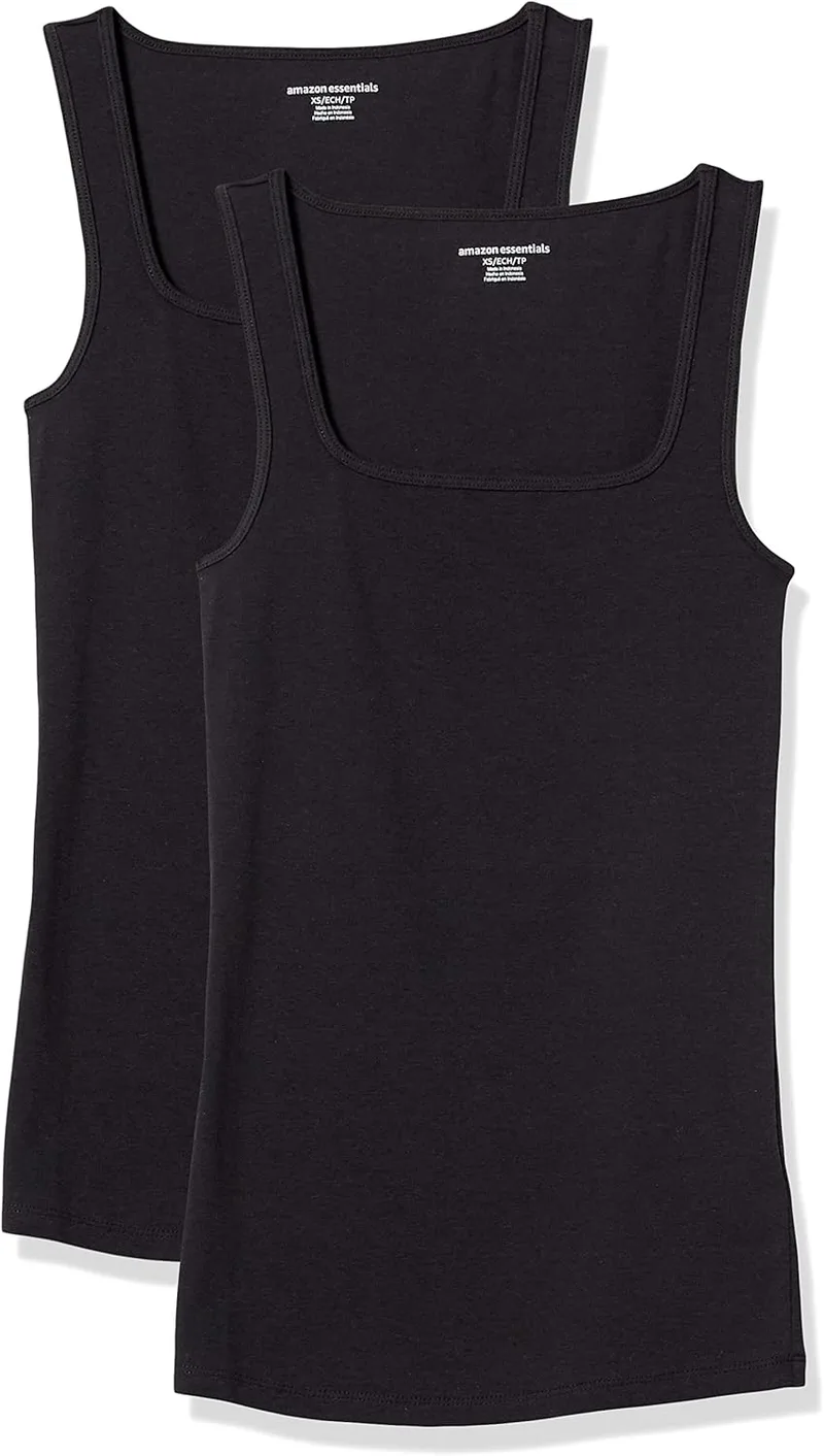 Amazon Essentials ▫️ Top feminino de corte justo sem mangas com decote quadrado