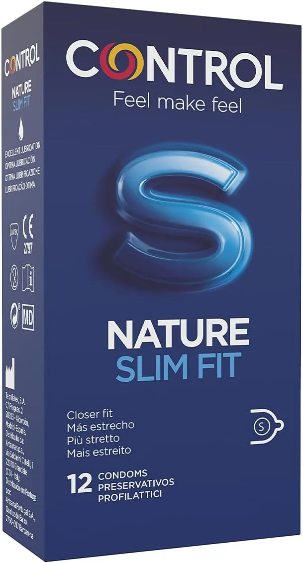 CONTROL ▫️ Nature SlimFit: Preservativos justos de látex natural com reservatório - 12 preservativos