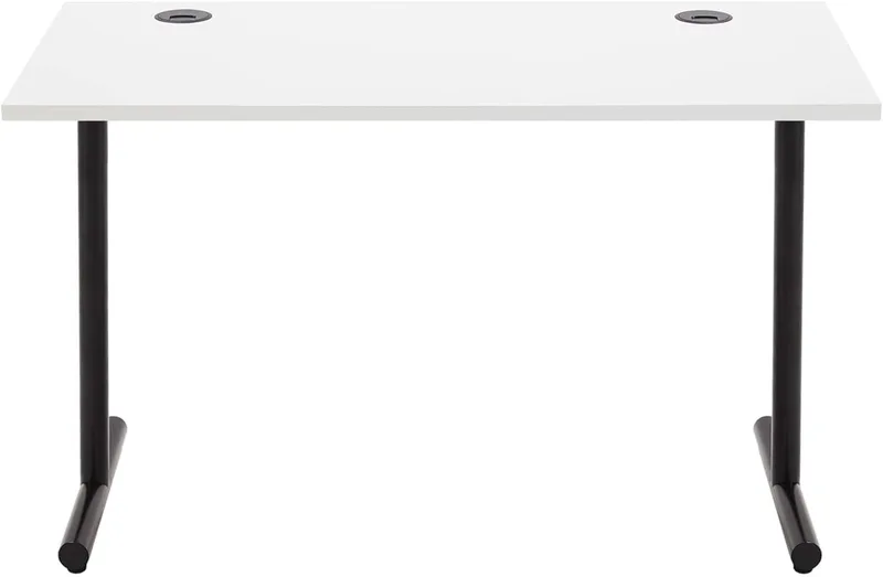 Amazon Basics ▫️ Secretária de escritório em casa, secretária para jogos, secretária de computador com controlo de cabos, tampo de mesa com 25 mm de espessura, moderna e fácil de montar, estrutura preta, branca, 120 x 60 x 73,6 cm, 120 x 60 x 73,6 cm