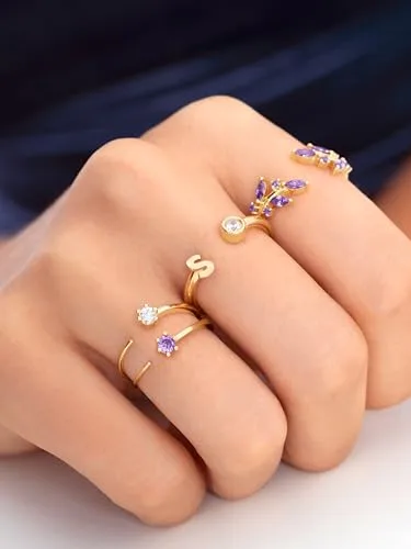 SINGULARU ▫️ Anel Personalizado Letter Diamond Dourado - Anel Ajustável - Prata de Lei 925 com Acabamento em Banho de Ouro de 18 quilates - Tamanho Único - Joias para Mulher - Fabricado em Espanha 4