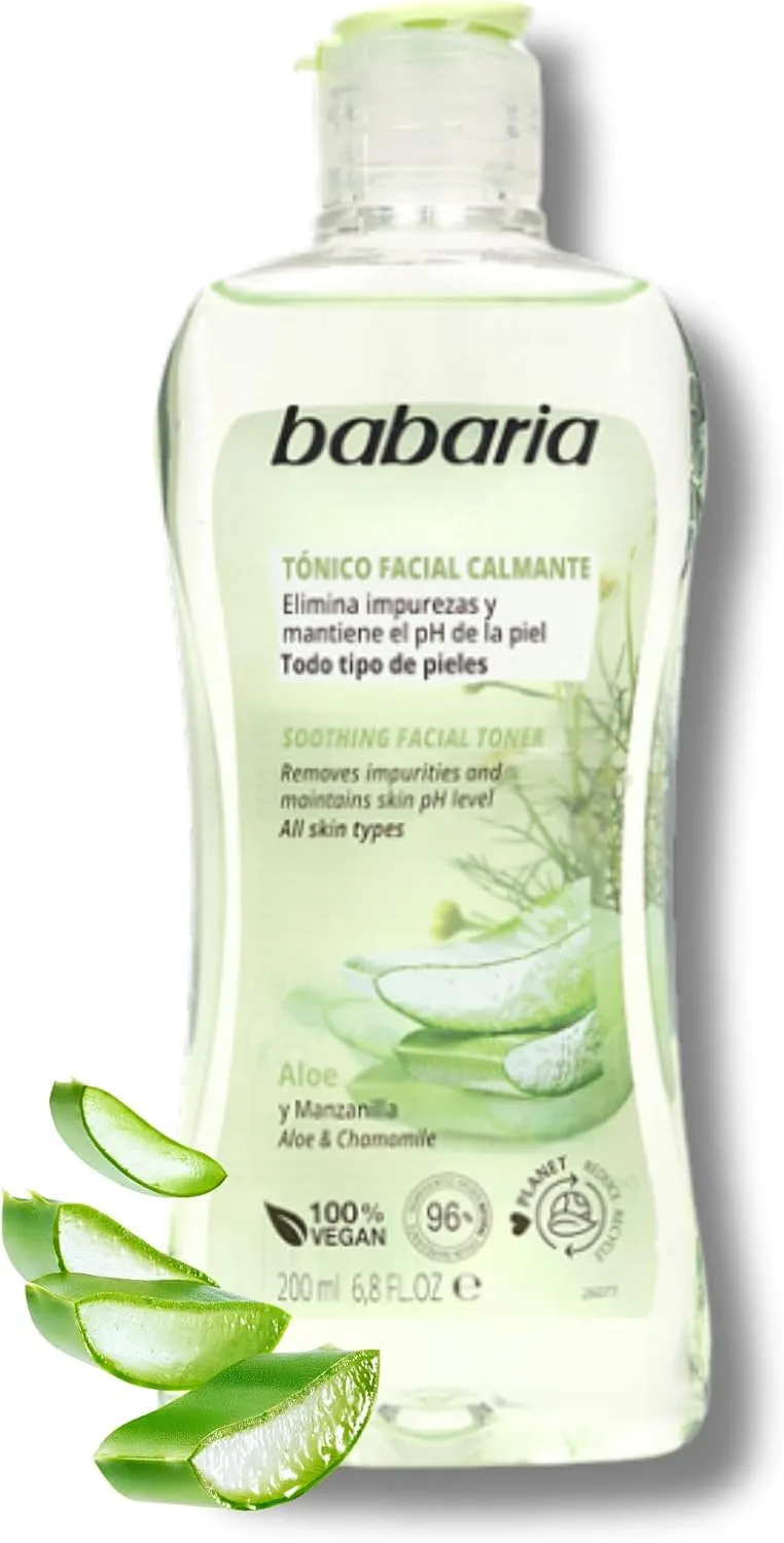 Babaria ▫️ Tónico Facial Calmante com Aloé Vera e Camomila | Tónico Facial para Pele Madura | Tónico Facial 200 ml Branco