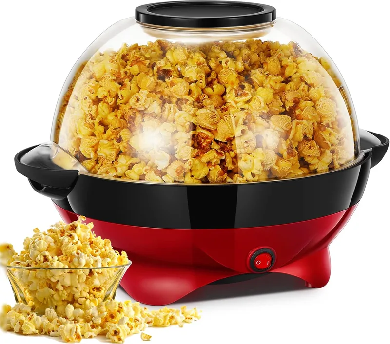 HOUSNAT ▫️ Máquina de pipocas, 5,5 L/180 g, 800 W, com óleo quente, revestimento antiaderente e placa de aquecimento removível, silenciosa e rápida, com 2 copos medidores