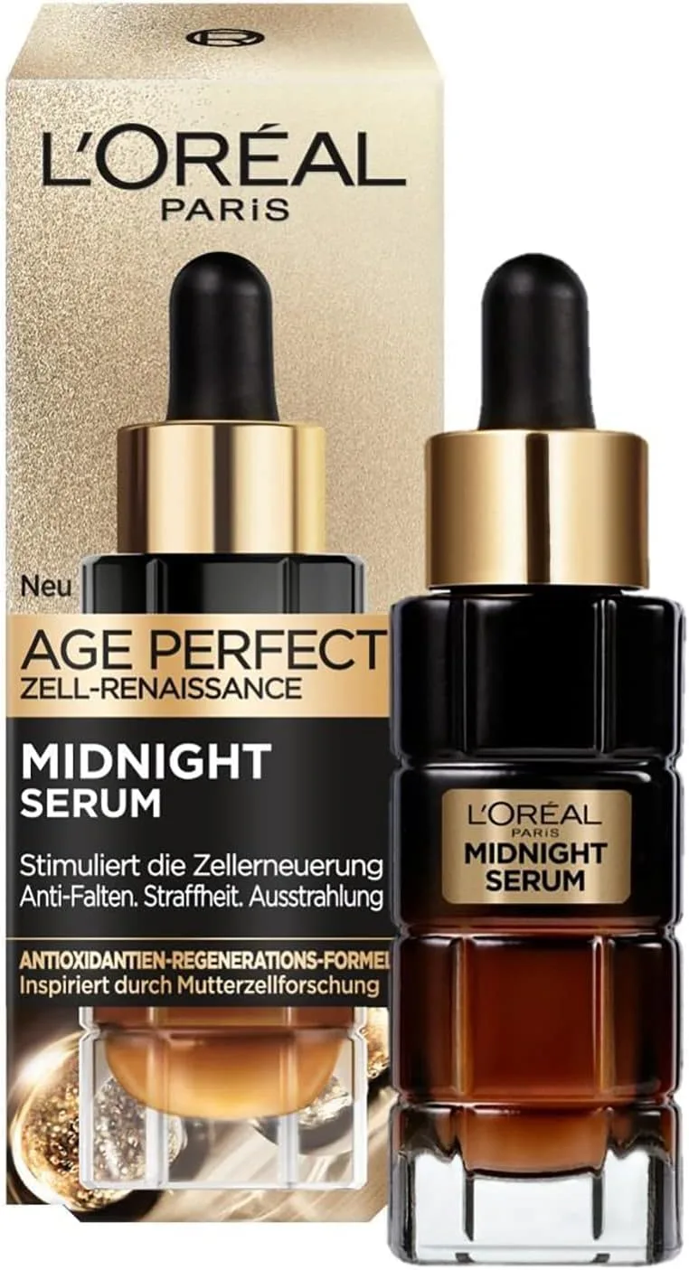 L'Oreal Paris ▫️ L'Oréal Paris Midnight Serum para mulheres: regeneração celular durante a noite e proteção contra os radicais livres durante o dia, para menos rugas e uma pele mais suave e jovem, Age Perfect Cell
