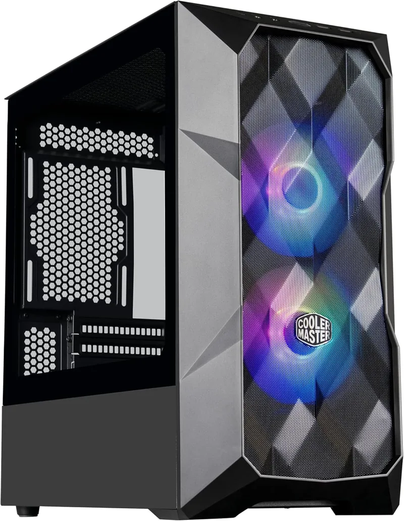 Cooler Master ▫️ Caixa para PC TD300 Mesh - Mini Torre, Alto Fluxo de Ar, 2 ventoinhas ARGB de 120 mm, Suporta MB Micro-ATX e Mini-ITX, Painel Lateral de Vidro Temperado, Parte Superior Destacável, Hub ARGB/PWM