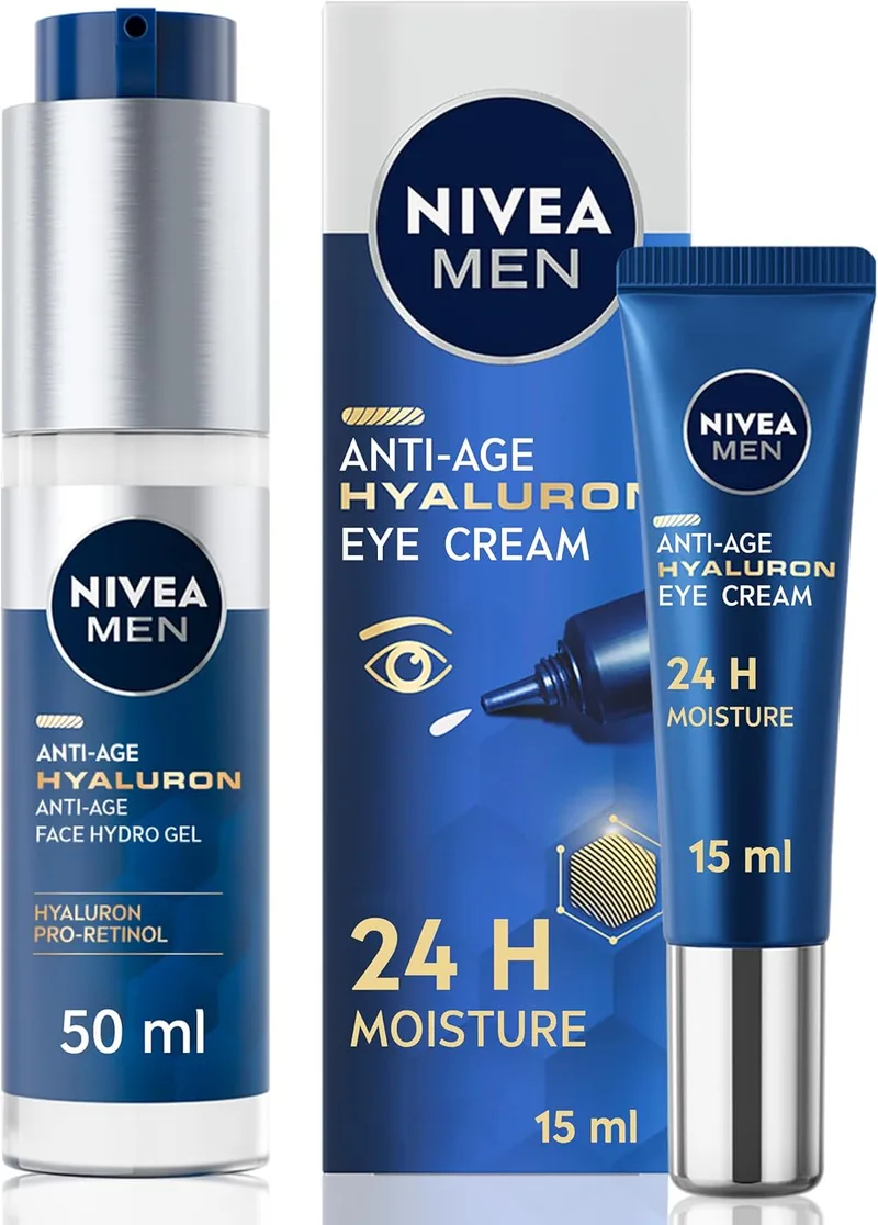 NIVEA MEN ▫️ Hyaluron Gel Hidratante Anti-Envelhecimento para o Rosto + Creme Anti-Envelhecimento para os Olhos