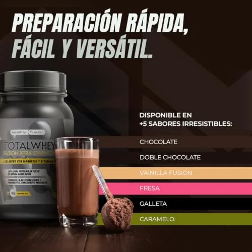 Healthy FUSION ▫️ Whey Protein | Proteína pura com colagénio, magnésio e vitamina B6 | 43 g de proteína + 9 g de BCAA | Melhora os teus treinos, aumenta a massa muscular e fortalece as articulações | 1 kg 5