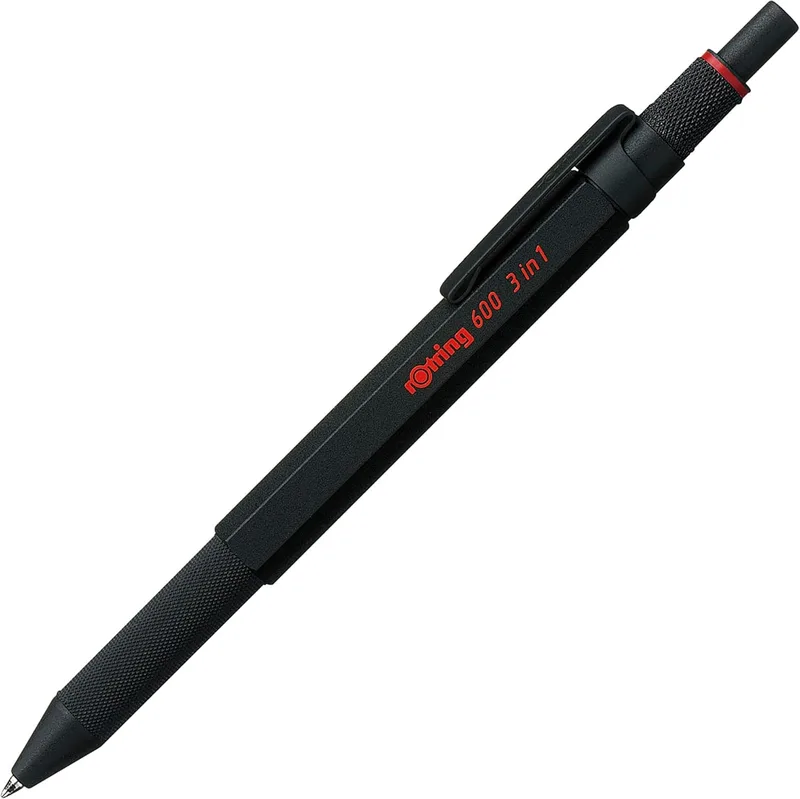 Rotring ▫️ Caneta multicolorida 600 e porta-minas 3 em 1 | 2 canetas de ponta fina (tinta preta e vermelha) | 1 porta-minas (mina de 0,5 mm) | corpo preto